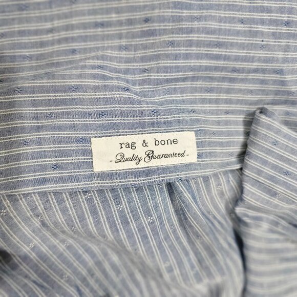 Men's Rag & Bone Blue and White Striped Button‎ Up Shirt Hidden Buttons Size 17 - Picture 8 of 10